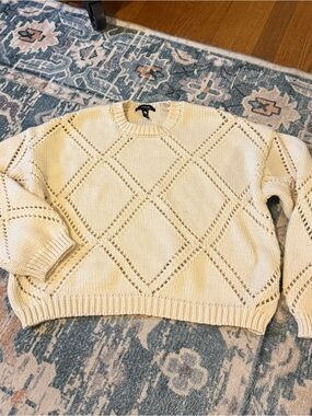 Aqua Cream Open-Knit Diamond Crewneck Sweater